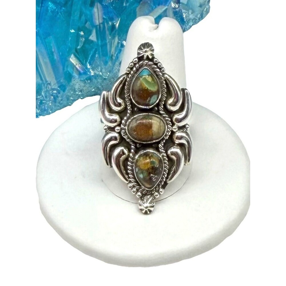 Royston Turquoise Ring Solid 925 Sterling Silver Adjustable Size 8 - 10.5